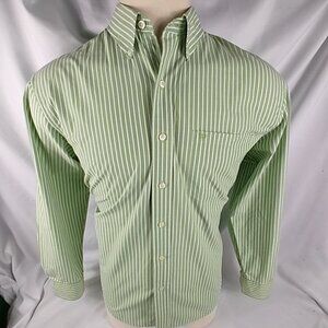 IZOD Men's Green/White Striped Long Sleeve Shirt Size Large